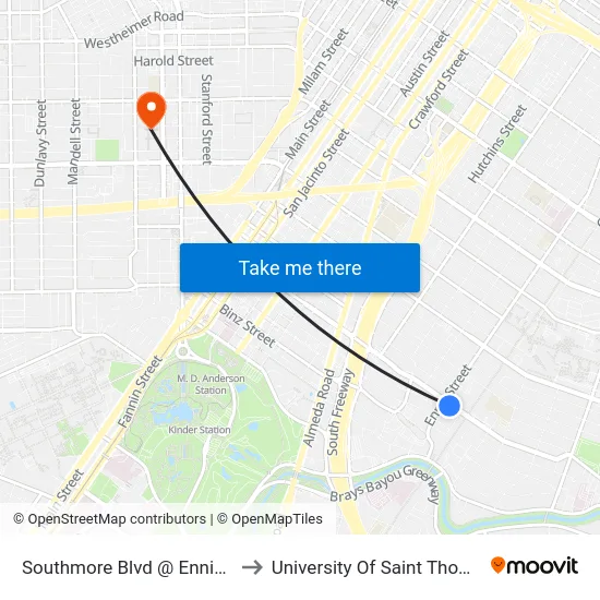 Southmore Blvd @ Ennis St to University Of Saint Thomas map
