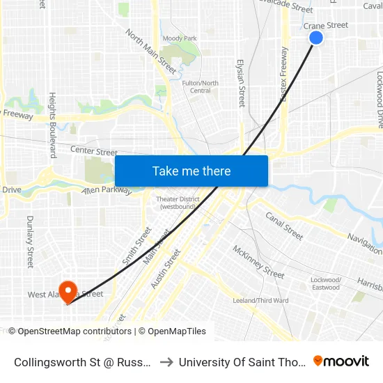 Collingsworth St @ Russell St to University Of Saint Thomas map