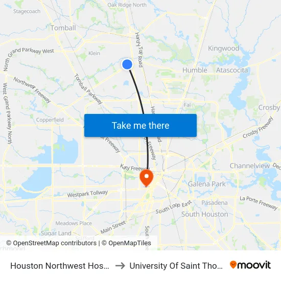 Houston Northwest Hospital to University Of Saint Thomas map