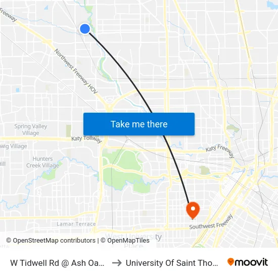 W Tidwell Rd @ Ash Oak Dr to University Of Saint Thomas map