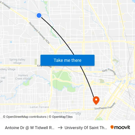 Antoine Dr @ W Tidwell Rd Mb2 to University Of Saint Thomas map