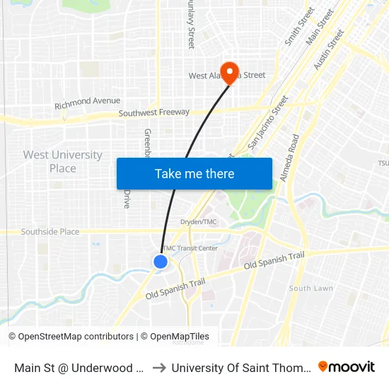 Main St @ Underwood Rd to University Of Saint Thomas map