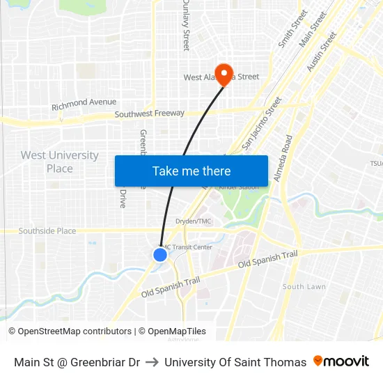 Main St @ Greenbriar Dr to University Of Saint Thomas map