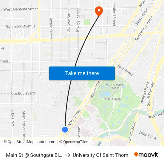 Main St @ Southgate Blvd to University Of Saint Thomas map