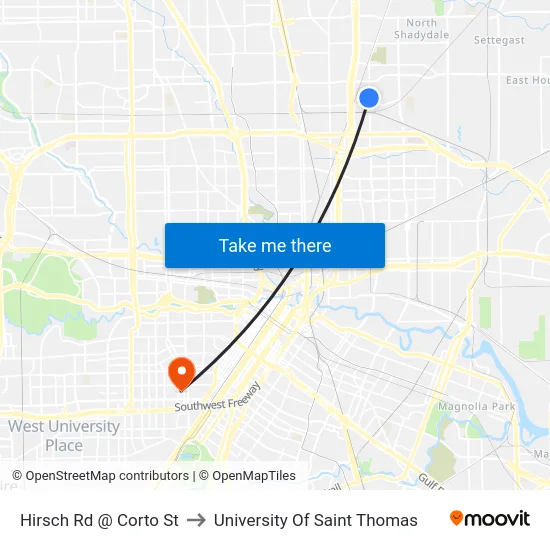 Hirsch Rd @ Corto St to University Of Saint Thomas map