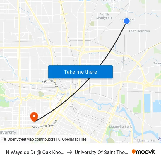 N Wayside Dr @ Oak Knoll Ln to University Of Saint Thomas map