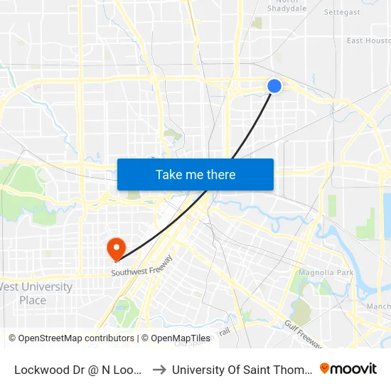 Lockwood Dr @ N Loop E to University Of Saint Thomas map