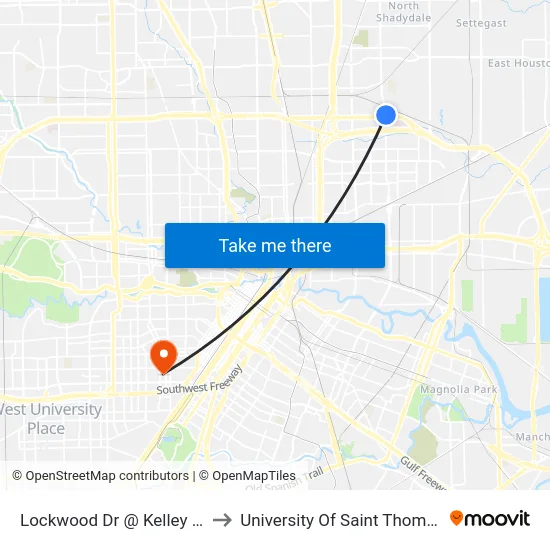 Lockwood Dr @ Kelley St to University Of Saint Thomas map