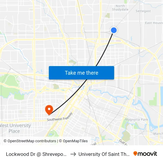 Lockwood Dr @ Shreveport Blvd to University Of Saint Thomas map