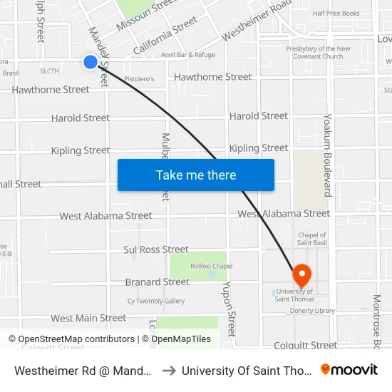 Westheimer Rd @ Mandell St to University Of Saint Thomas map