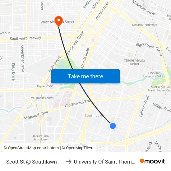 Scott St @ Southlawn St to University Of Saint Thomas map