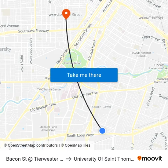 Bacon St @ Tierwester St to University Of Saint Thomas map