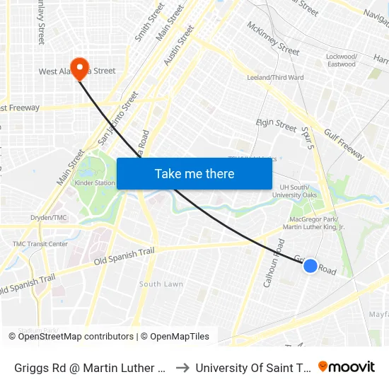 Griggs Rd @ Martin Luther King Blvd to University Of Saint Thomas map