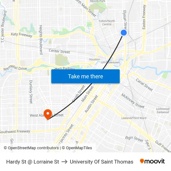Hardy St @ Lorraine St to University Of Saint Thomas map