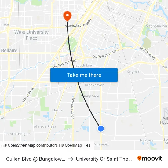 Cullen Blvd @ Bungalow Ln to University Of Saint Thomas map