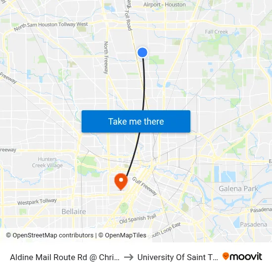 Aldine Mail Route Rd @ Chrisman Rd to University Of Saint Thomas map