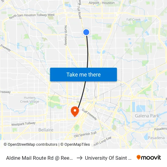Aldine Mail Route Rd @ Reeveston Rd to University Of Saint Thomas map