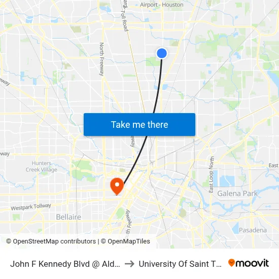 John F Kennedy Blvd @ Aldine Mail to University Of Saint Thomas map