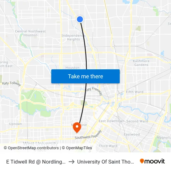 E Tidwell Rd @ Nordling Rd to University Of Saint Thomas map