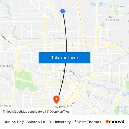 Airline Dr @ Salerno Ln to University Of Saint Thomas map