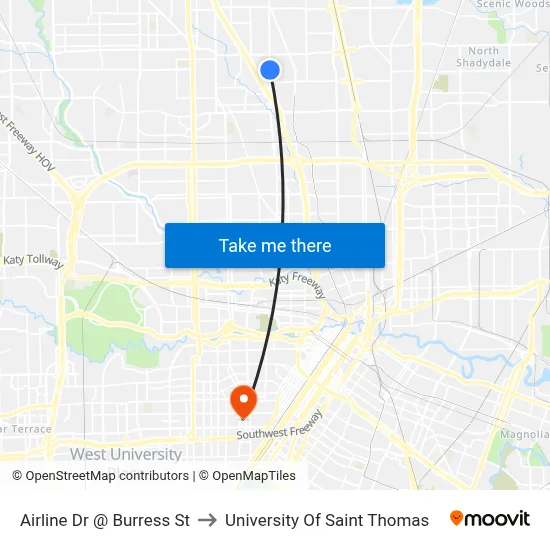 Airline Dr @ Burress St to University Of Saint Thomas map