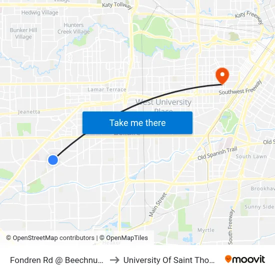 Fondren Rd @ Beechnut St to University Of Saint Thomas map