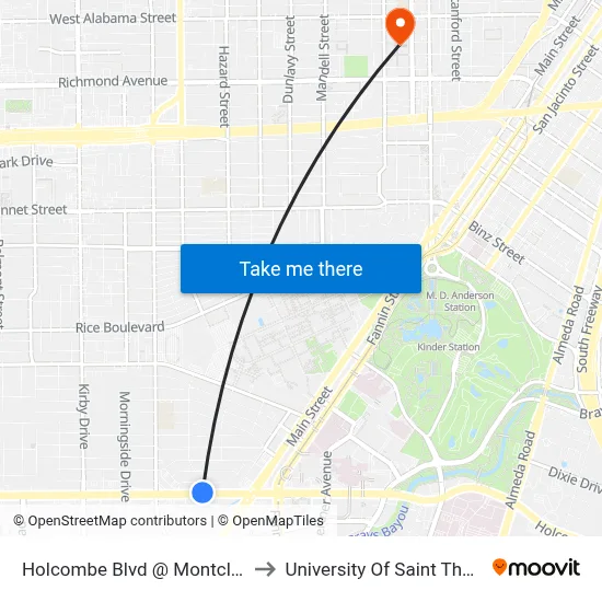 Holcombe Blvd @ Montclair Dr to University Of Saint Thomas map