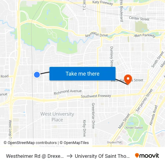 Westheimer Rd @ Drexel Dr to University Of Saint Thomas map