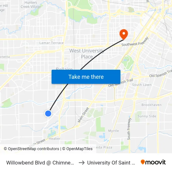 Willowbend Blvd @ Chimney Rock Rd to University Of Saint Thomas map