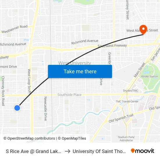 S Rice Ave @ Grand Lake St to University Of Saint Thomas map