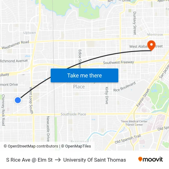 S Rice Ave @ Elm St to University Of Saint Thomas map