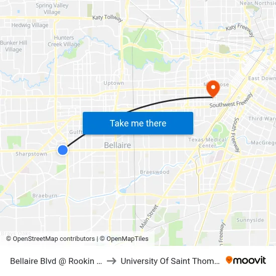 Bellaire Blvd @ Rookin St to University Of Saint Thomas map