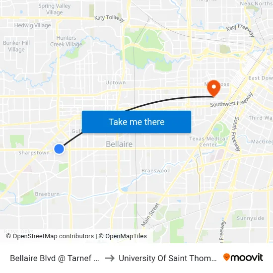 Bellaire Blvd @ Tarnef Dr to University Of Saint Thomas map
