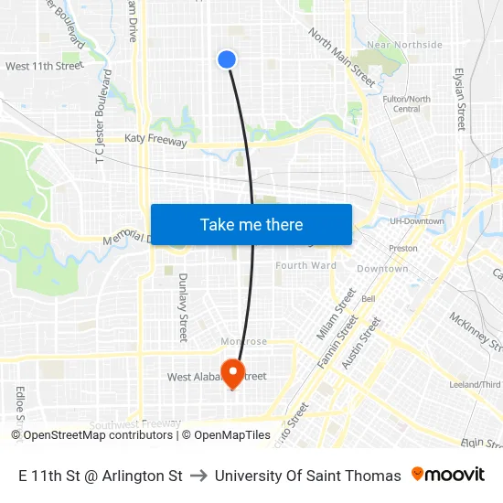 E 11th St @ Arlington St to University Of Saint Thomas map