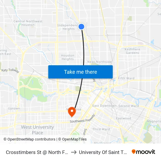 Crosstimbers St @ North Freeway to University Of Saint Thomas map