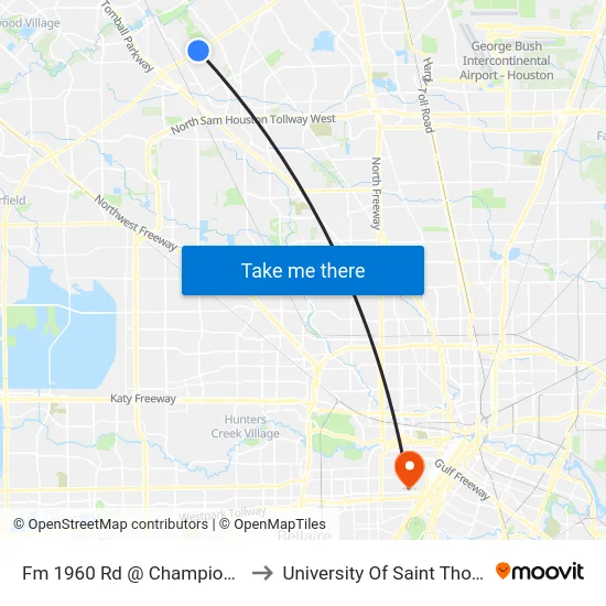 Fm 1960 Rd @ Champions Dr to University Of Saint Thomas map