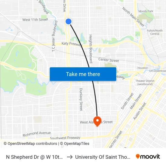 N Shepherd Dr @ W 10th St to University Of Saint Thomas map