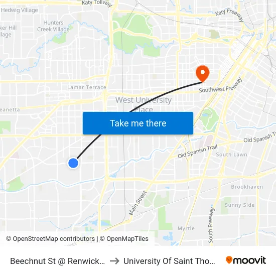 Beechnut St @ Renwick Dr to University Of Saint Thomas map