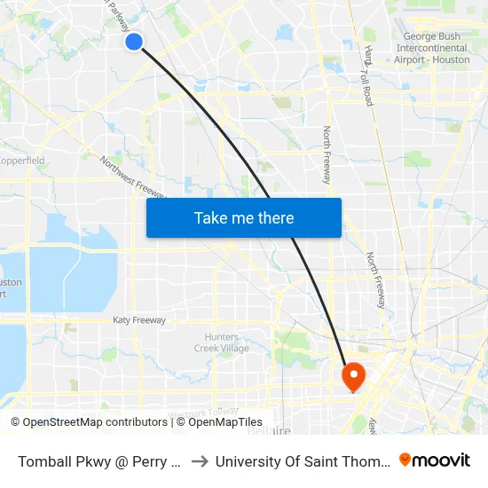 Tomball Pkwy @ Perry Rd to University Of Saint Thomas map
