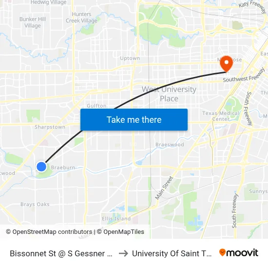 Bissonnet St @ S Gessner Rd Mb2 to University Of Saint Thomas map