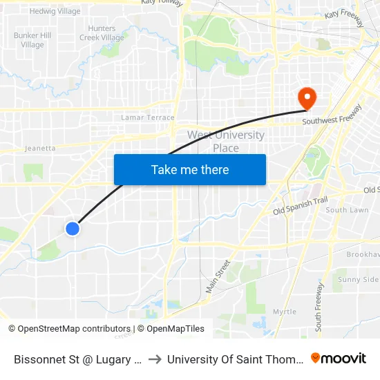 Bissonnet St @ Lugary Dr to University Of Saint Thomas map
