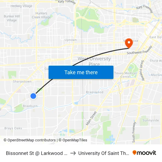 Bissonnet St @ Larkwood Dr MB to University Of Saint Thomas map