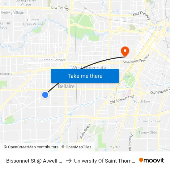 Bissonnet St @ Atwell Dr to University Of Saint Thomas map