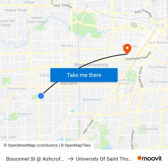 Bissonnet St @ Ashcroft Dr to University Of Saint Thomas map