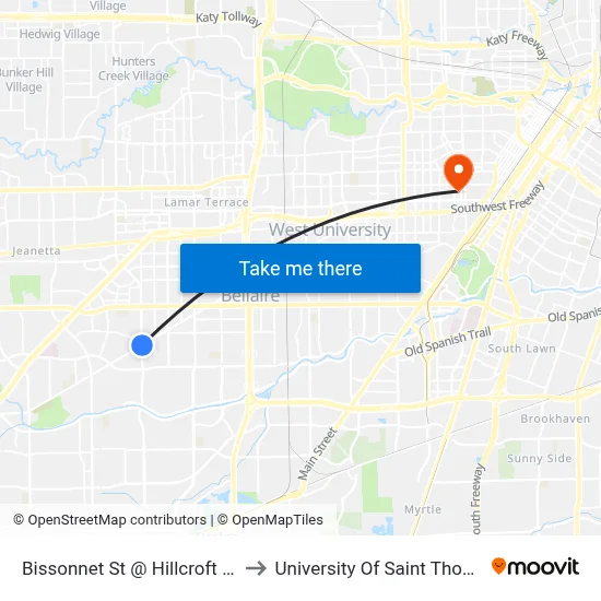 Bissonnet St @ Hillcroft Ave to University Of Saint Thomas map