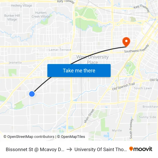 Bissonnet St @ Mcavoy Dr MB to University Of Saint Thomas map