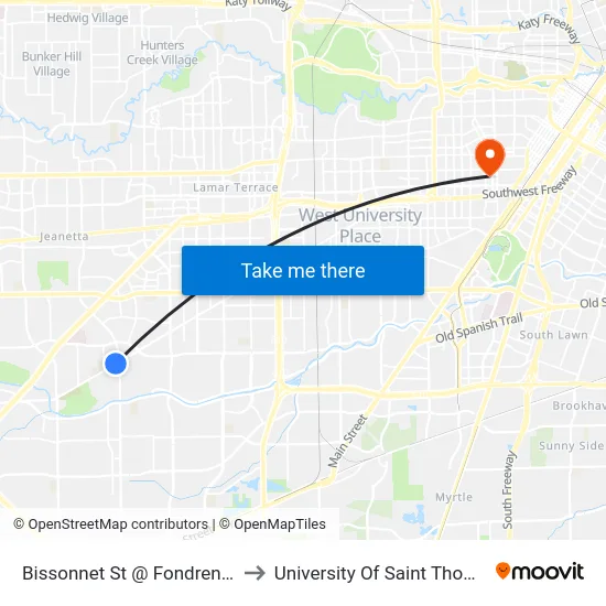 Bissonnet St @ Fondren Rd to University Of Saint Thomas map
