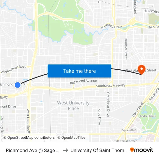 Richmond Ave @ Sage Rd to University Of Saint Thomas map