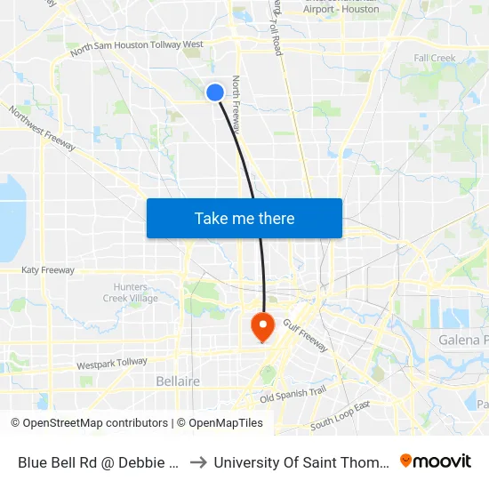 Blue Bell Rd @ Debbie Ln to University Of Saint Thomas map