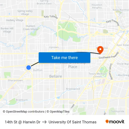14th St @ Harwin Dr to University Of Saint Thomas map